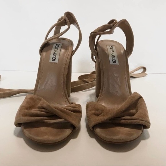 Steve Madden Clary Tan Suede Block Wrap Around Heels - Picture 4 of 9